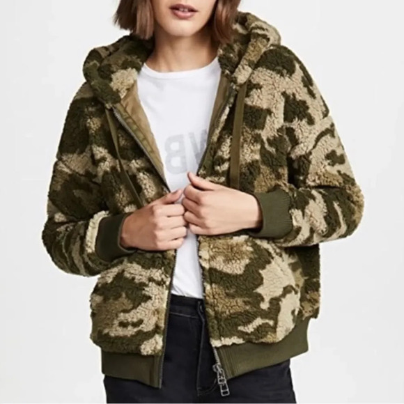 ATM ANTHONY THOMAS MELILLO Camo-print Sherpa Shearling Zip-front Jacket - Picture 1 of 16